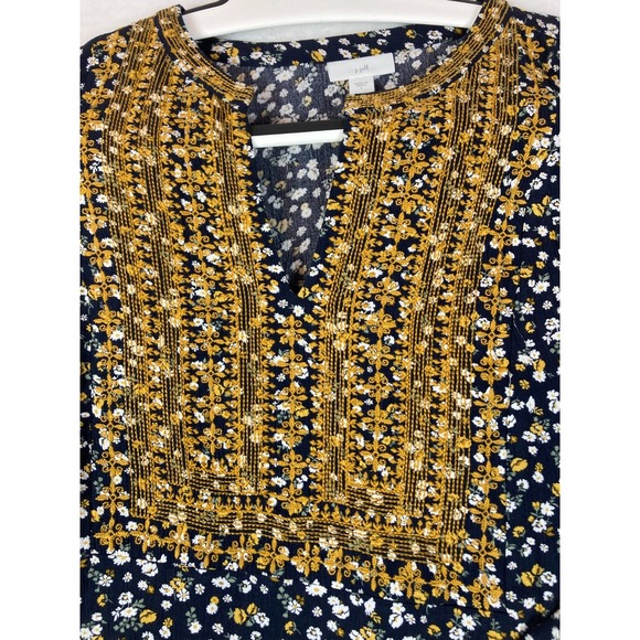 J. Jill Women's Embroidered Floral Print Tunic Dress Long Sleeve Boho Size L - Picture 3 of 11